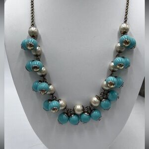 J. Crew Funfetti Aqua Faux‎ Pearl Turquoise Beaded Bauble Cluster Bib Necklace